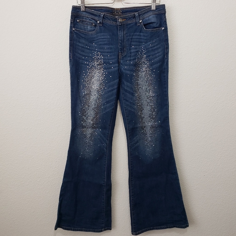 Cache Jeans Sparkle Rhinestone Flare Bell Size 12